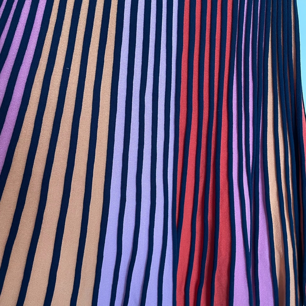 Neiman Marcus Women’s Blue Elastic Stripe Pleated Midi skirt size: XL - Picture 3 of 8